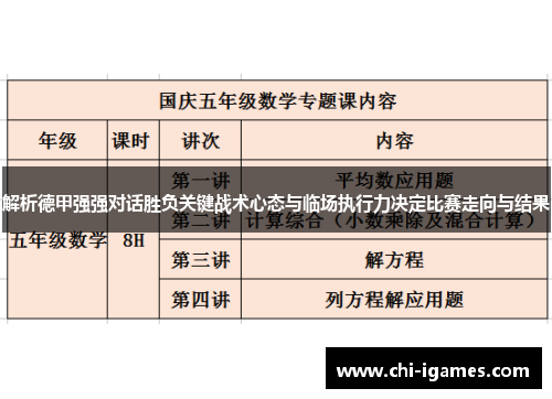 解析德甲强强对话胜负关键战术心态与临场执行力决定比赛走向与结果 解析德甲强强对话胜负关键战术心态与临场执行力决定比赛走向与结果