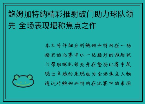 鲍姆加特纳精彩推射破门助力球队领先 全场表现堪称焦点之作 鲍姆加特纳精彩推射破门助力球队领先 全场表现堪称焦点之作